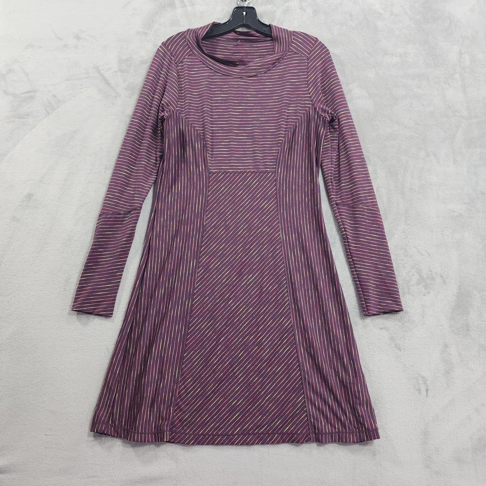 PrAna Dress Womens S Purple Dark Plum‎ Striped Alicia Long Sleeve Stretch Knit